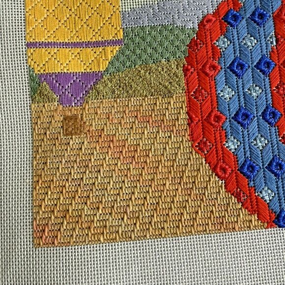 Unfinished 2018 Needlepoint Hot Air Balloons Rainbow 7x7" American Guild Seminar - Picture 6 of 12